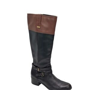 Bandolino Carlotta Leather Riding Boot Size 7 Two Tone brown zip ankle buckle